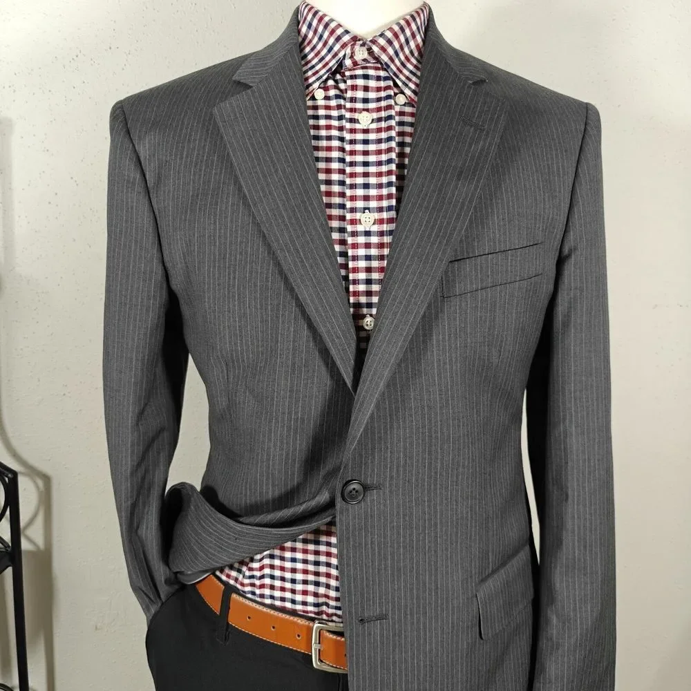 Brooks Brothers 346 Men's Sport Coat Blazer Two Button Gray Pinstriped‎ Wool 40R